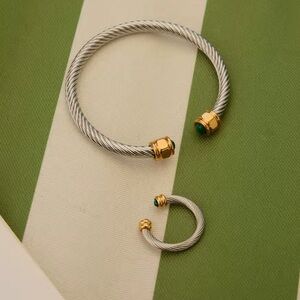 Anthropologie Malachite Stainless Steel Bracelet&Ring Set